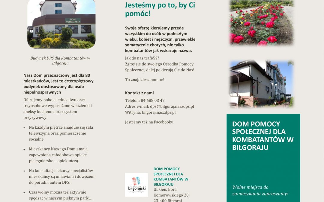 Oferta Domu Pomocy Społecznej dla Kombatantów w Biłgoraju
