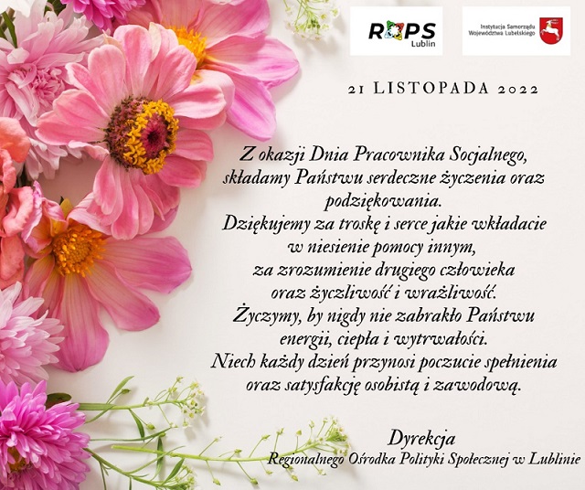 Życzenia z okazji Dnia Pracownika Socjalnego