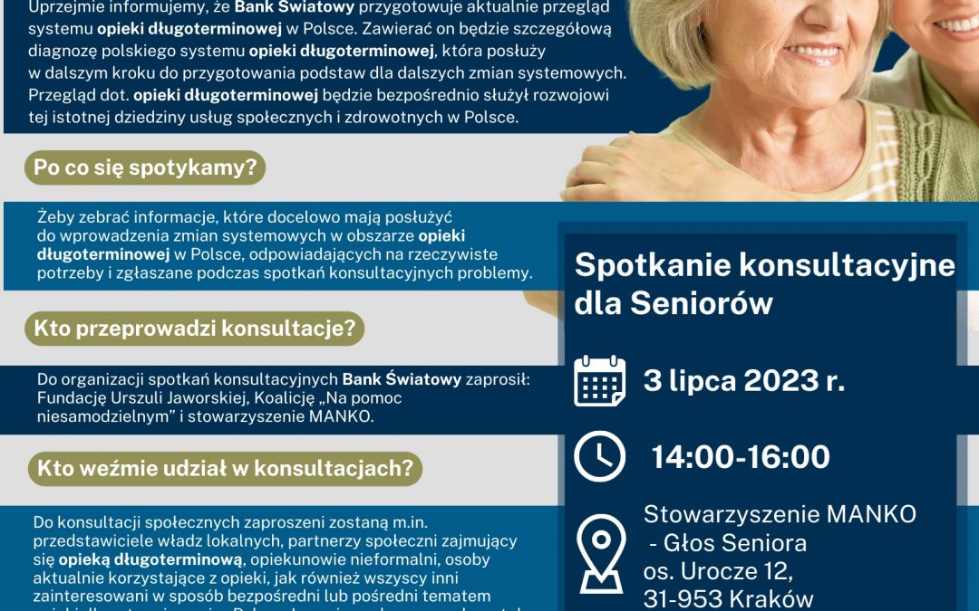 ZAPROSZENIE STOWARZYSZENIA MANKO NA KONSULTACJE SPOŁECZNE Z ZAKRESU OPIEKI DŁUGOTERMINOWEJ W POLSCE – STACJONARNIE I ONLINE